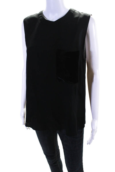 ALC Womens Sleeveless Crew Neck Velvet Pocket Shirt Top Black Size 8