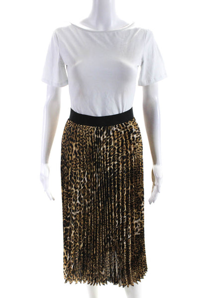 Zadig & Voltaire Womens Animal Elastic Pleat A-Line Midi Skirt Brown Size EUR34