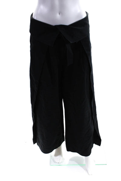A.L.C. Womens Cotton Folded Pleat Zip Button Belted Wide Leg Pants Black Size 6