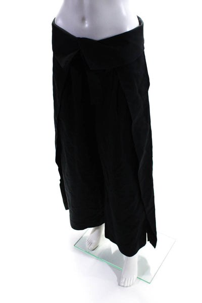 A.L.C. Womens Cotton Folded Pleat Zip Button Belted Wide Leg Pants Black Size 6