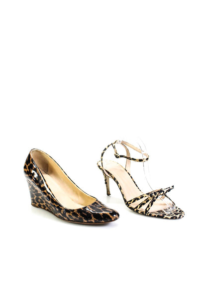 J Crew Womens Leopard Print Satin Patent Leather Pumps Sandals Size 11 Lot 2