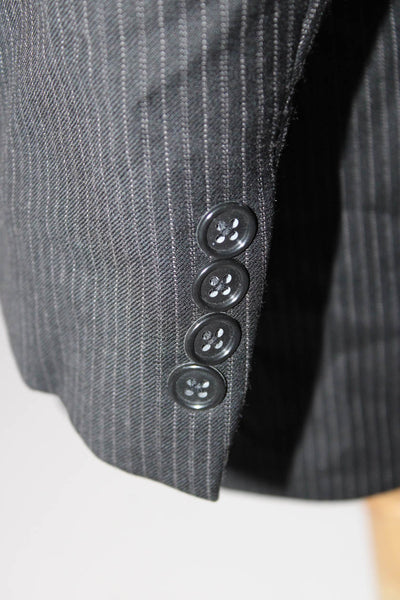 Calvin Klein Mens Striped Three Button Blazer Black Wool Size 42 Regular