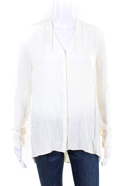 Helmut Lang Women's Round Neck Long Sleeves Button Down Shirt Ivory Size S