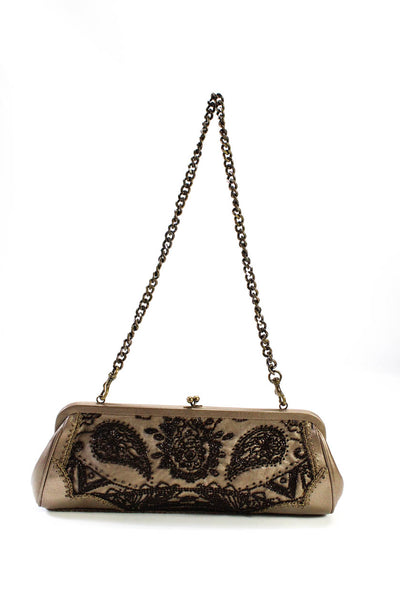 Isabella Fiore Women's Leather Chain Strap Embellished Evening Purse Bronze