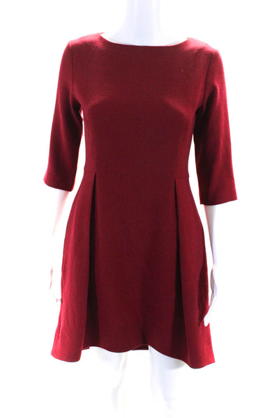 Antonelli Womens Wool Pleated Back Zipped 3/4 Sleeve Sheath Dress Red Size EUR40