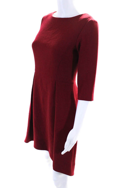 Antonelli Womens Wool Pleated Back Zipped 3/4 Sleeve Sheath Dress Red Size EUR40
