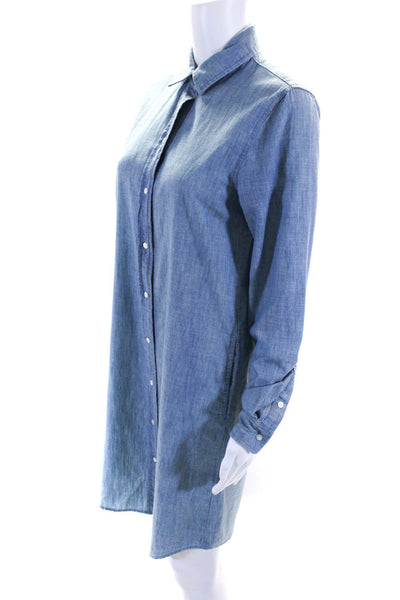 J. Mclaughlin Womens Cotton Button Long Sleeve Collared Shift Dress Blue Size XS