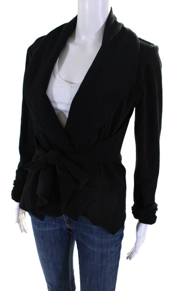 Jarbo Women's Cotton Blend Long Sleeve Belted Cardigan Sweater Black Size L
