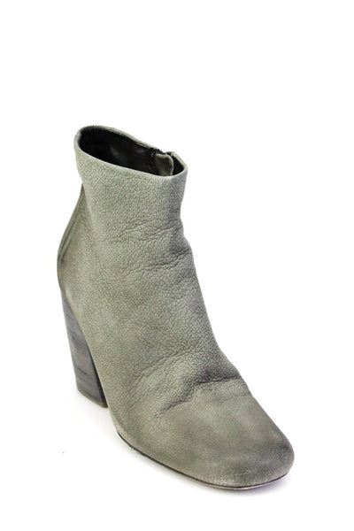 Marsell Women's Leather Round Toe Block Heel Ankle Boots Gray Size 38.5
