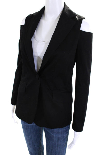 Frame Women's Collar Long Sleeves Cold Shoulder Blazer Black Size 0
