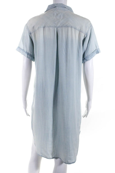 Rails Womens Short Sleeved Collared Lace Up Short Tunic Dress Light Blue Size S