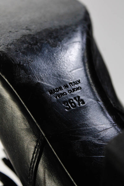 Laurence Dacade Women's Leather Block Heel Tassel Ankle Boots Black Size 36.5