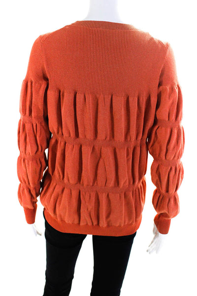 COS Womens Puckered Knit Ribbed Hem Long Sleeve Crewneck Knit Top Orange Size XS