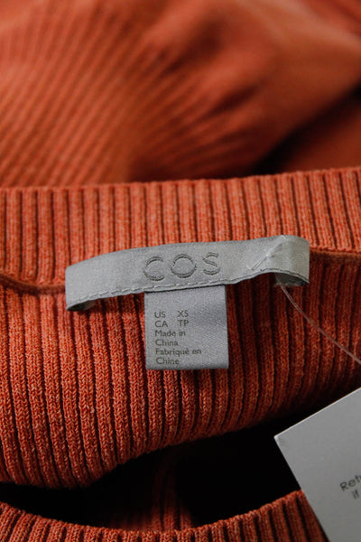 COS Womens Puckered Knit Ribbed Hem Long Sleeve Crewneck Knit Top Orange Size XS
