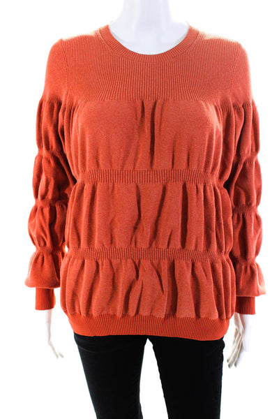 COS Womens Puckered Knit Ribbed Hem Long Sleeve Crewneck Knit Top Orange Size S