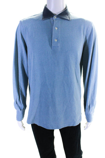 Domenico Vacca Men's Collar Long Sleeve T-Shirt Blue Size L