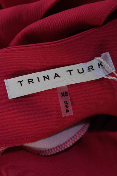 Trina Turk Women's Round Neck Ruffle Poncho Blouse Red Size XS