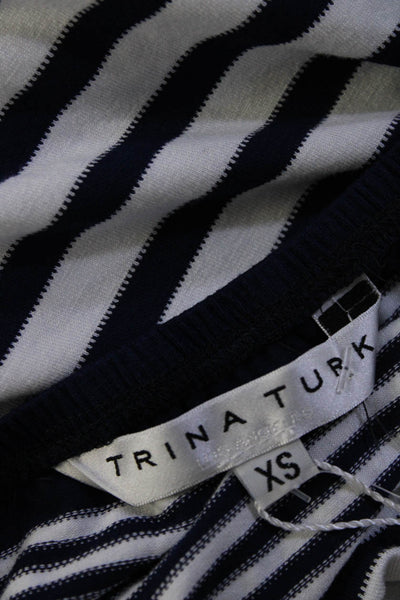 Trina Turk Women's Halter Neck Blouse Blue White Striped Blouse Size XS