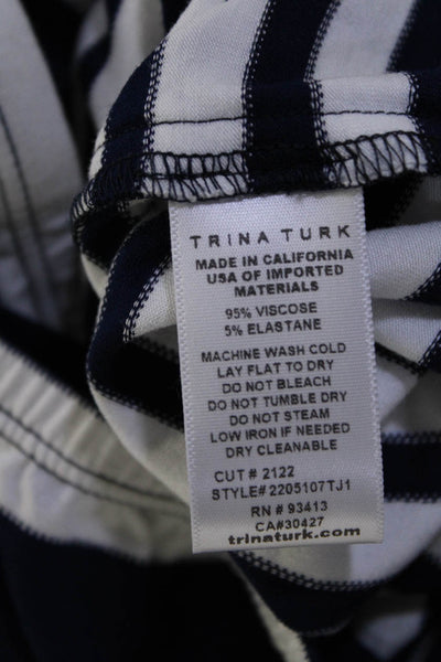 Trina Turk Women's Halter Neck Blouse Blue White Striped Blouse Size XS