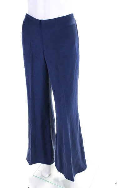 Shannon Mclean Womens Front Zip High Rise Pleated Flare Leg Pants Blue Small