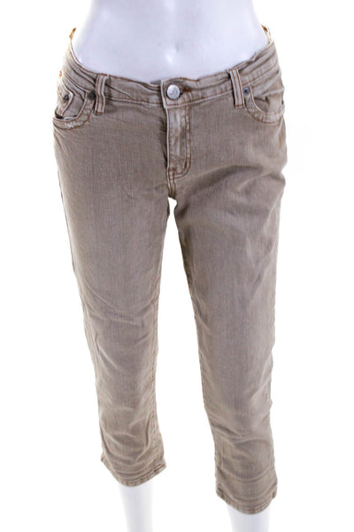 M2F Brand Denims Womens Cotton Mid Rise Zip Up Jeans Capris Beige Size 29