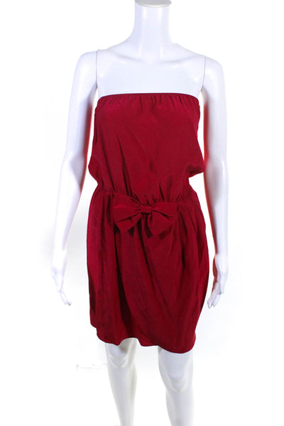 Amanda Uprichard Womens 100% Silk Strapless Bow Accent Blouson Dress Red Size M