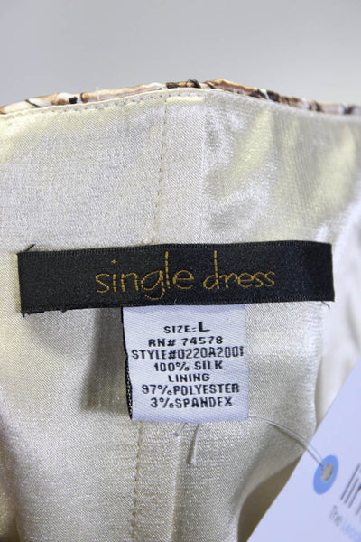 Single Dress Womens 100% Silk Snake Print Strapless Short Dress Brown Size L
