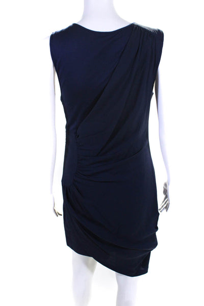 BCBG Max Azria Womens Pleated Asymmetrical Hem Sleeveless Dress Navy Blue Size 6