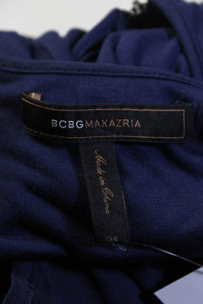 BCBG Max Azria Womens Pleated Asymmetrical Hem Sleeveless Dress Navy Blue Size 6