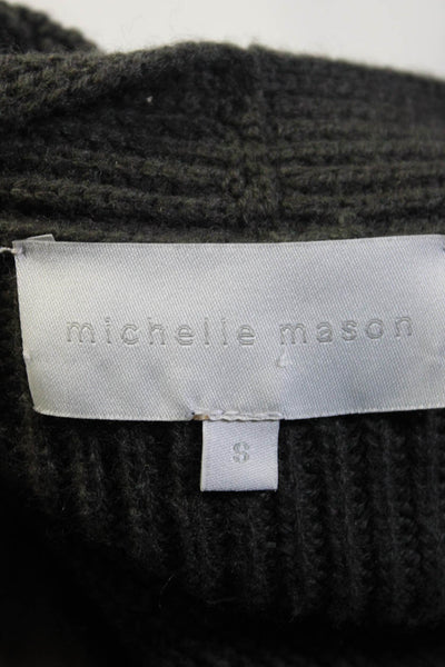 Michelle Mason Womens Cold Shoulder V Neck Ribbed Knit Sweatshirt Green Small