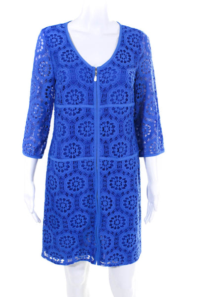 Laundry by Shelli Segal Women's Long Sleeve Lace V-Neck Mini Pencil Dress Blue 6