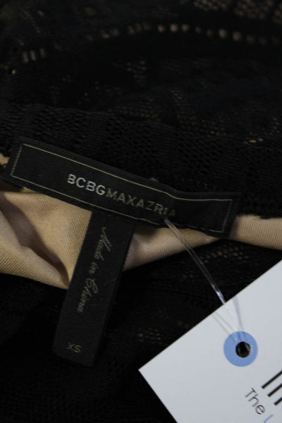 BCBGMAXAZRIA Women's Crew Neck Long Sleeve Lace Mini Dress Black Size XS