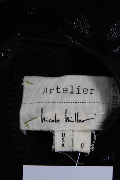 Artelier Nicole Miller Women's Round Neck A-Line Textured Mini Dress Black 0