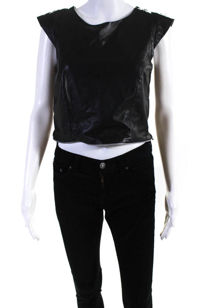 Kimberly Taylor Womens Leather Cap Sleeves Blouse Black Size Extra Small