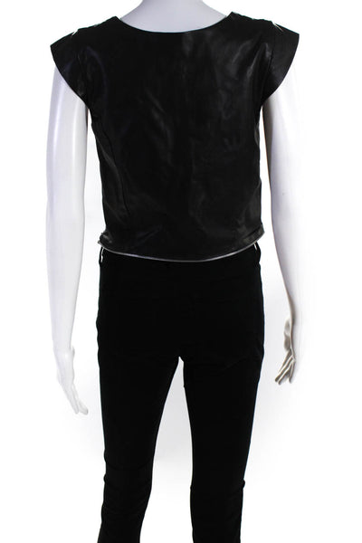 Kimberly Taylor Womens Leather Cap Sleeves Blouse Black Size Extra Small