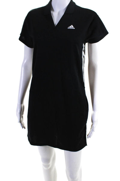 Adidas Womens Short Sleeve Collared V Neck Logo Polo Dress Black Size XS