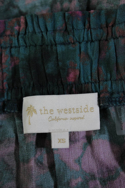 The Westside Womens Long Sleeve V Neck Tie Dyed Shirt Skirt Set Green Pink XS