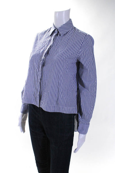 Derek Lam 10 Crosby Womens Blue Cotton Striped Button Down Blouse Top Size 2