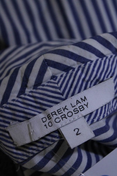 Derek Lam 10 Crosby Womens Blue Cotton Striped Button Down Blouse Top Size 2