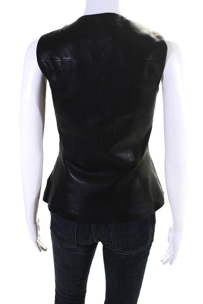 Theory Womens Y Neck Sleeveless Leather Peplum Top Blouse Black Size Small