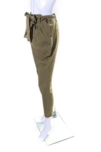 Isabel Marant Womens Green Linen Belted Straight Leg Pant Size 34