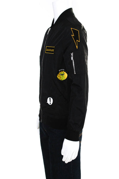 Zara Man Women's Zip Up Patchwork Mid- Length Bomber Jacket Black Size S
