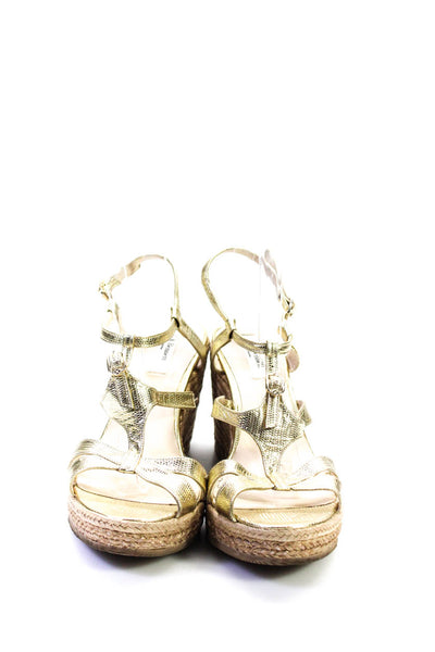 L.K. Bennett Women's Open Toe Strappy Espadrille Wedge Sandals Gold Size 10