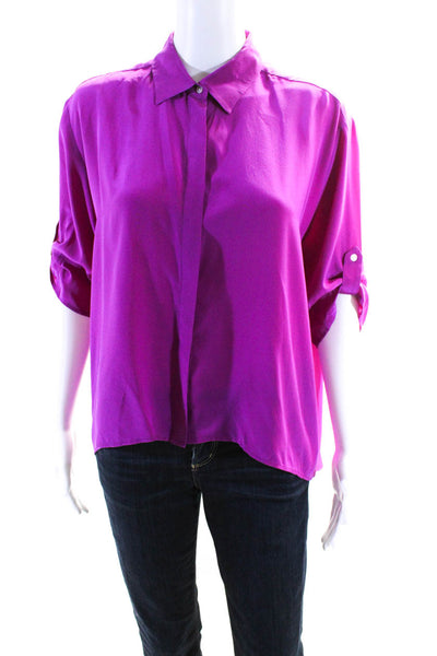 Amanda Uprichard Women's Silk Collar Long Sleeves Button Down Shirt Pink Size S