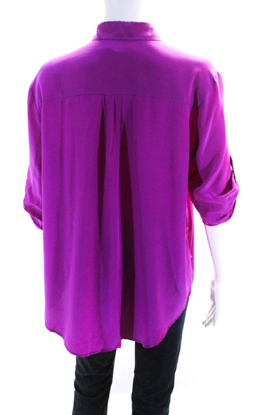 Amanda Uprichard Women's Silk Collar Long Sleeves Button Down Shirt Pink Size S