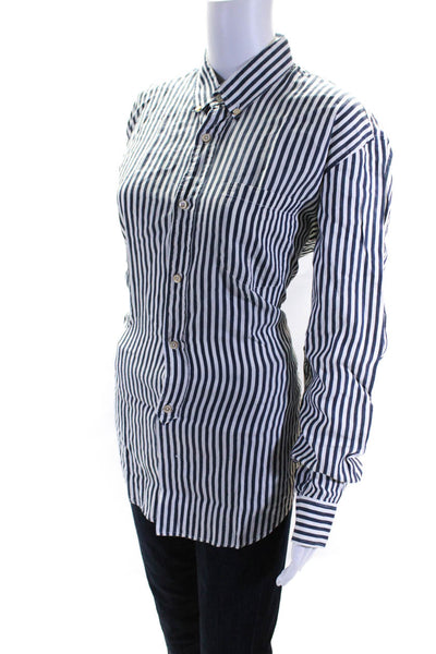 Our Legacy Women's Collared Long Sleeve Stripped Button Down Blouse White M