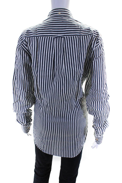 Our Legacy Women's Collared Long Sleeve Stripped Button Down Blouse White M