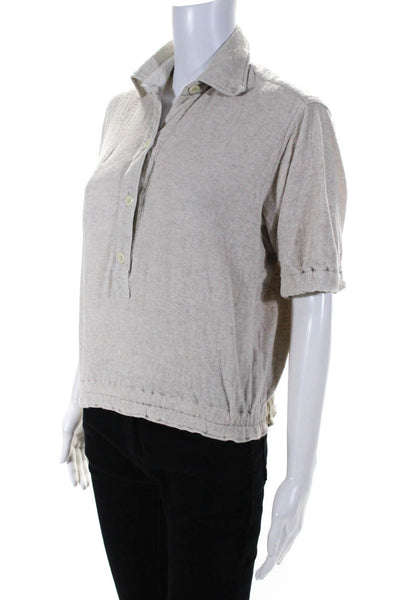W'menswear Womens Short Sleeve Knit Henley Top Blouse Sweater Beige Size 10