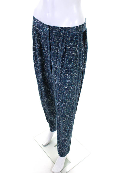 Barneys New York Womens Straight Leg Abstract Silk Pants Blue White Size 10