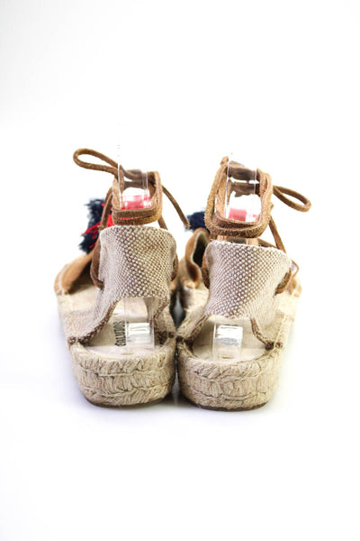Soludos Womens Suede Lace Up Tasseled Platform Espadrille Sandals Brown Size 9